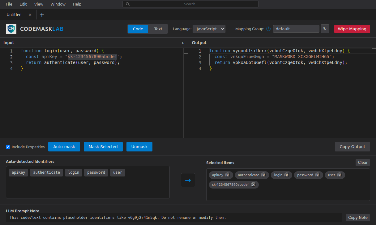 CodeMask Application Screenshot